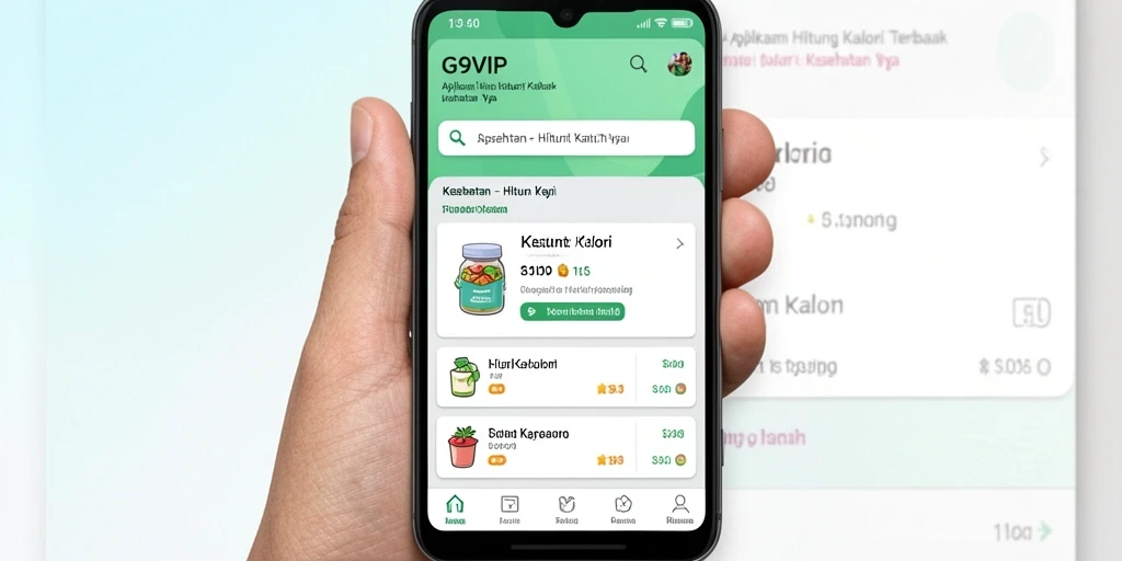 Antarmuka pengguna G9VIP yang informatif untuk menghitung kalori.