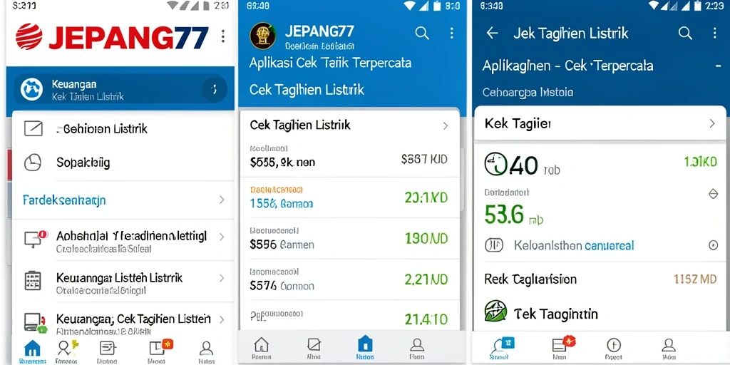 Antarmuka aplikasi JEPANG77 untuk cek tagihan listrik yang user-friendly.